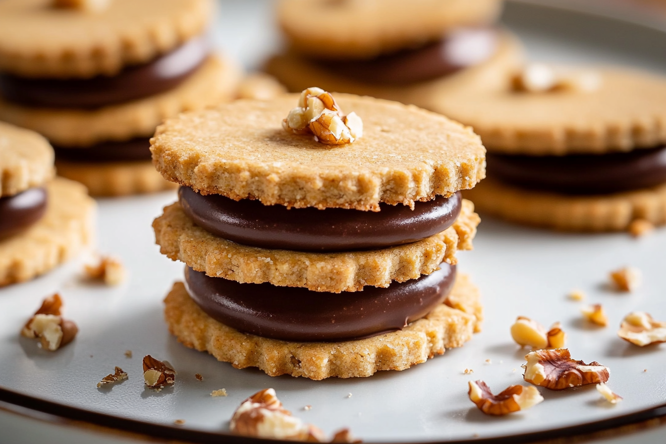 Hazelnut Shortbread Sandwich Cookies with Milk Chocolate Ganache