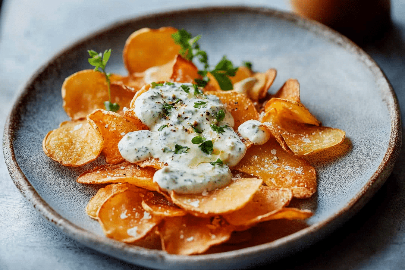 Homemade Potato Chips with Gorgonzola Cheese Sauce