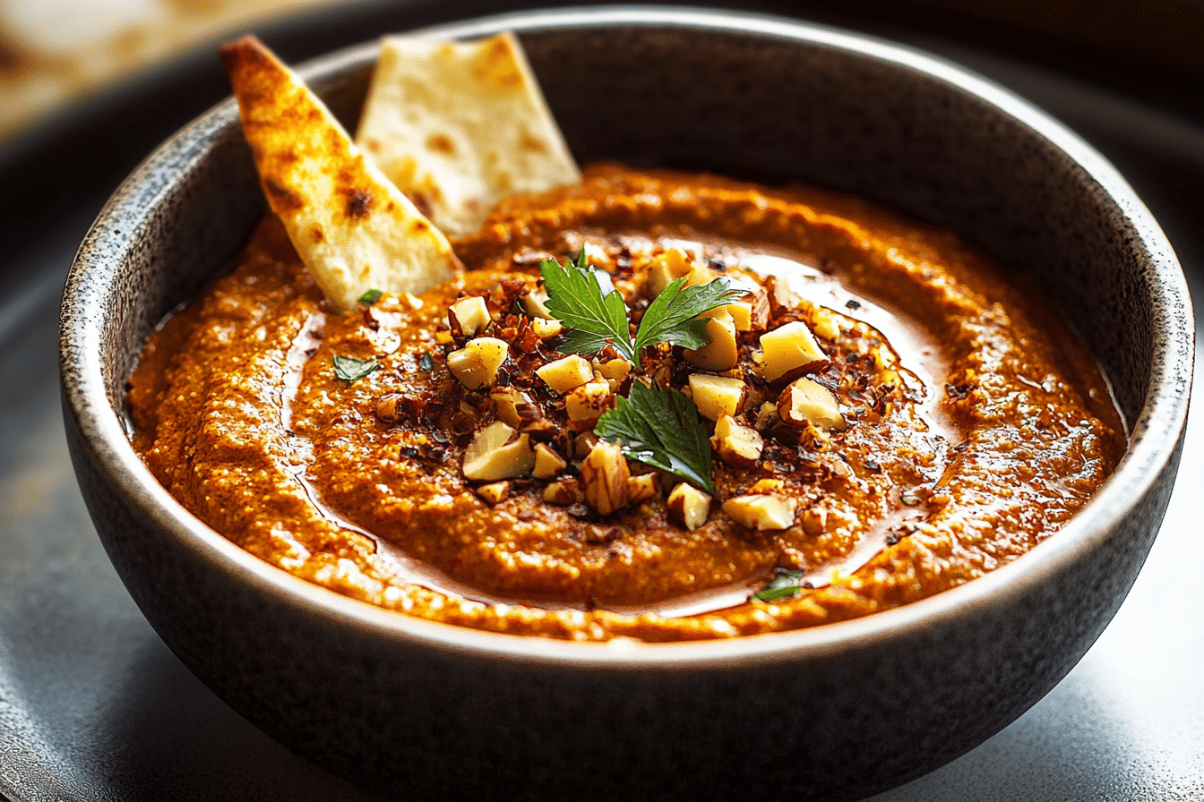 Muhammara Recipe (Roasted Red Pepper & Walnut Dip)