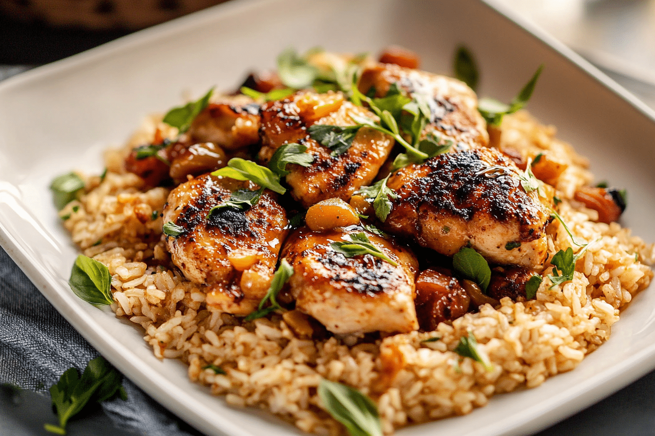 One Pan Chipotle Honey Chicken and Rice.