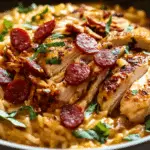 One pot chicken risoni with crispy salami