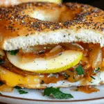Pear Apple Cheddar Caramelized Onion Grilled Cheese Bagel Sandwich
