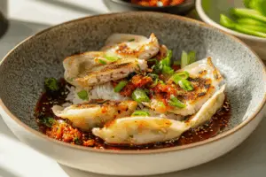 Smashed Chicken Gyoza with Kimchi & Rice
