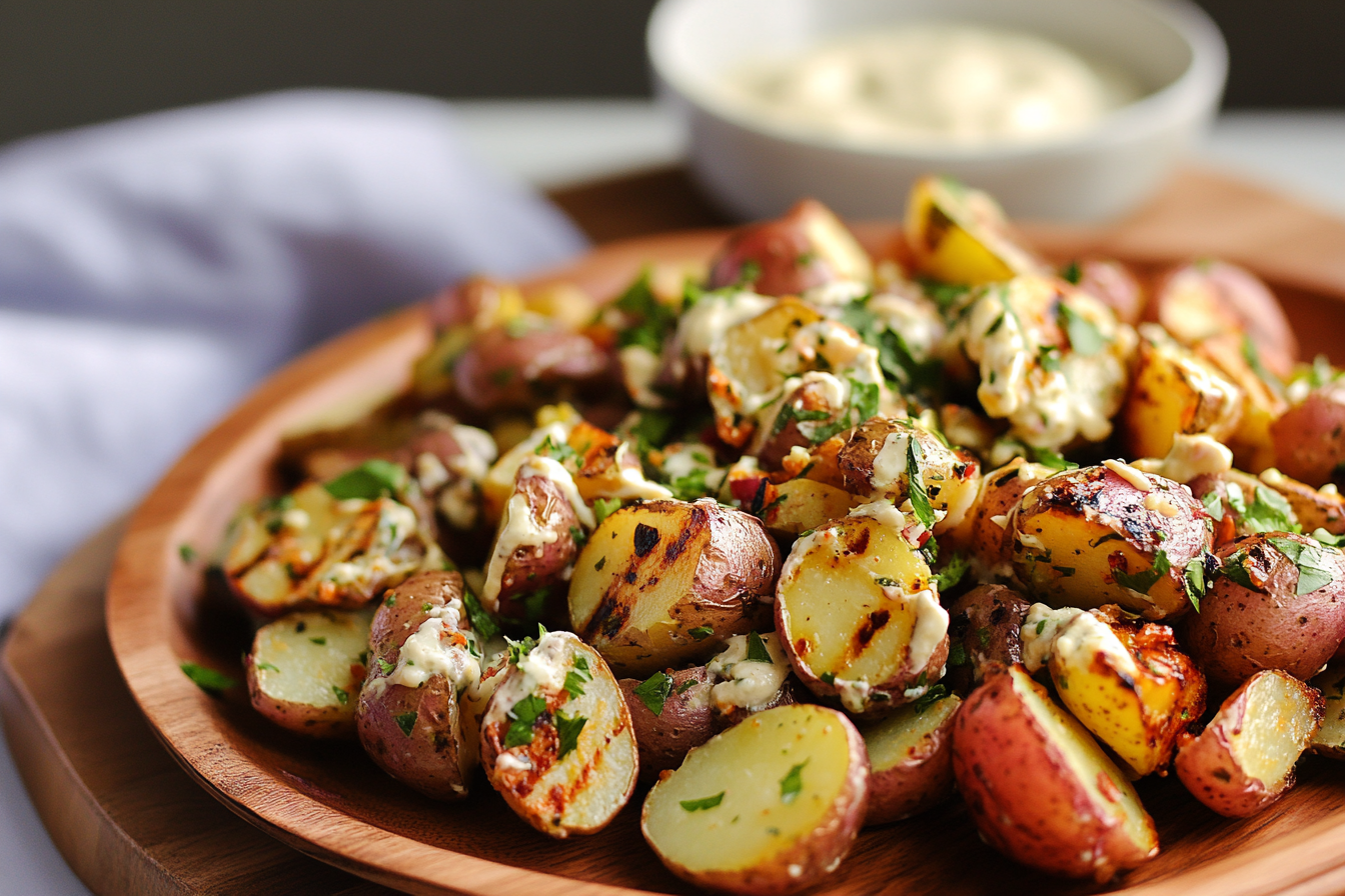 Smoky aioli grilled potato salad