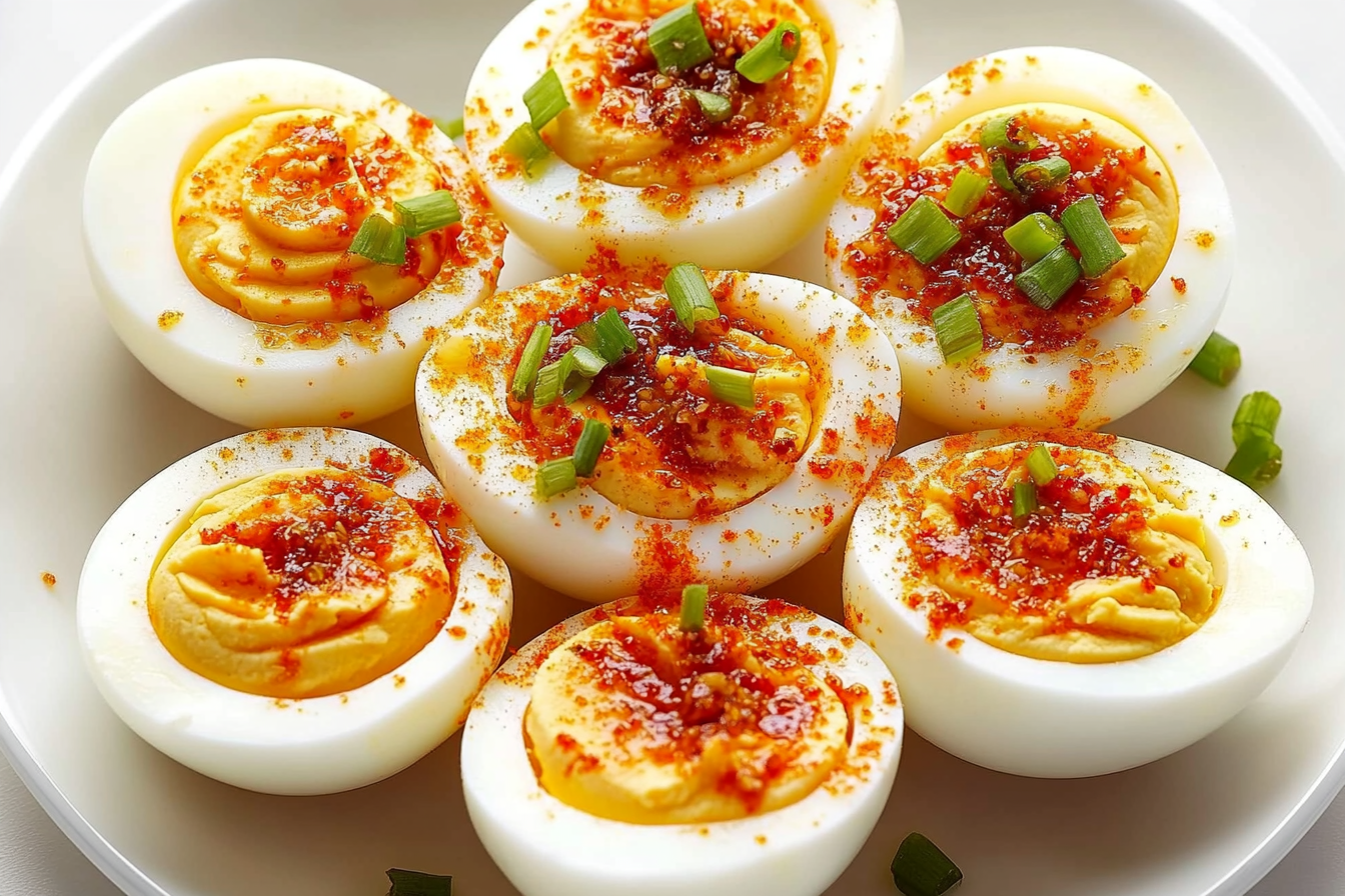 Spicy Chili Garlic Deviled Eggs