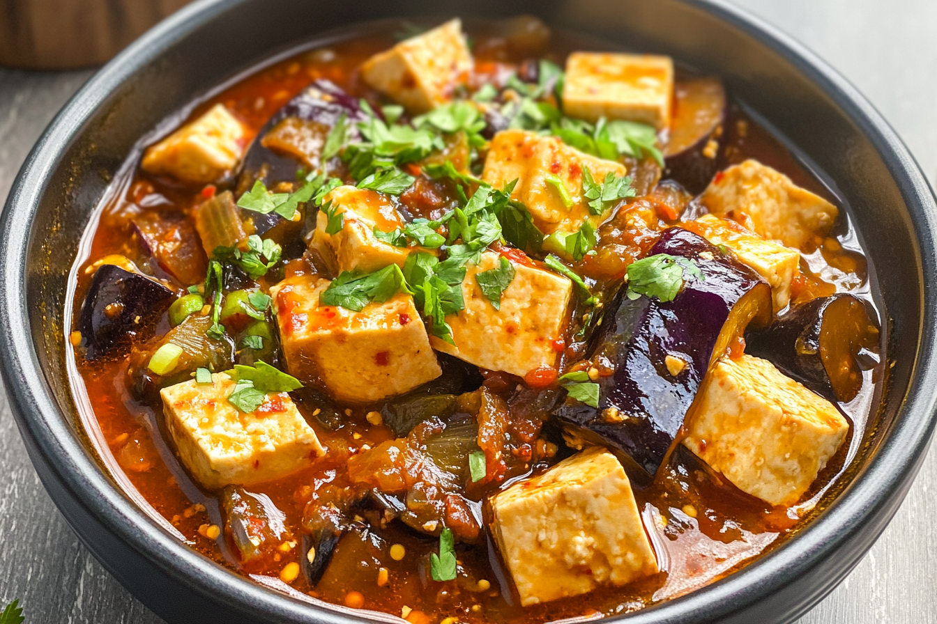 Spicy Garlic Aubergine (Eggplant) & Tofu Stew