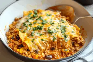 The BEST Ground Turkey Enchilada Skillet