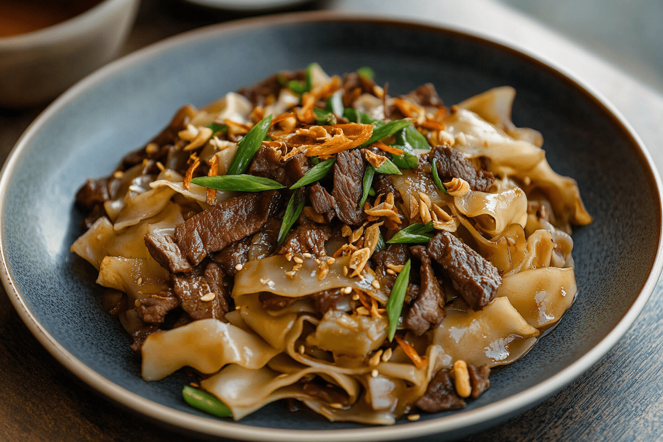 Vietnamese Flat Rice Noodles with Beef (Hu Tieu Ap Chao)