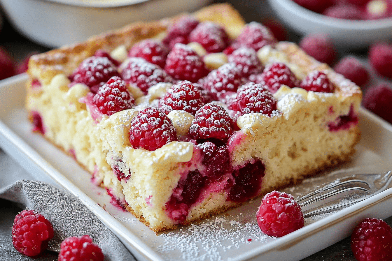 White Chocolate Raspberry Traybake