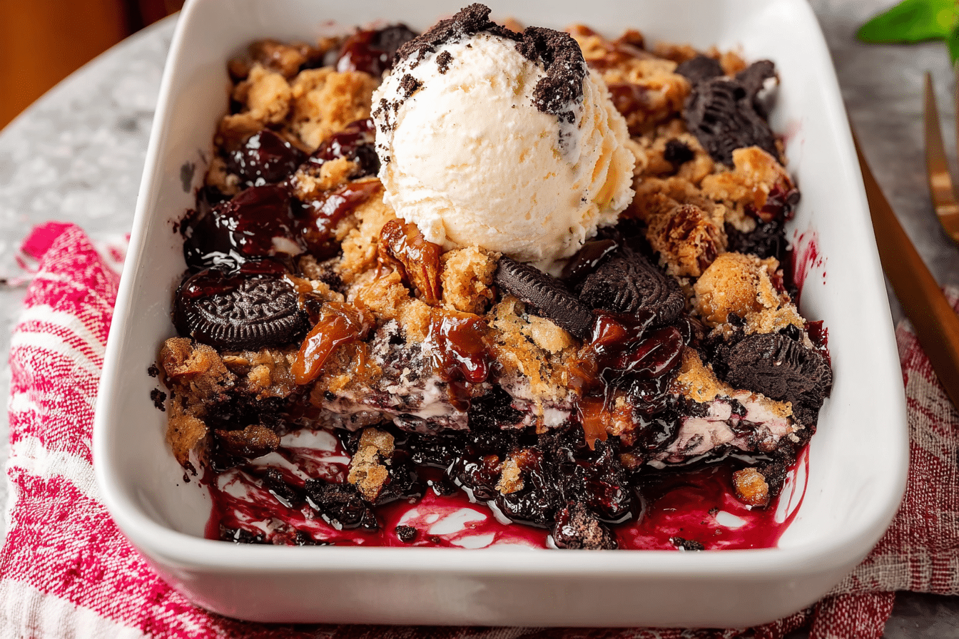 Enjoying a slice of warm Oreo dump cake