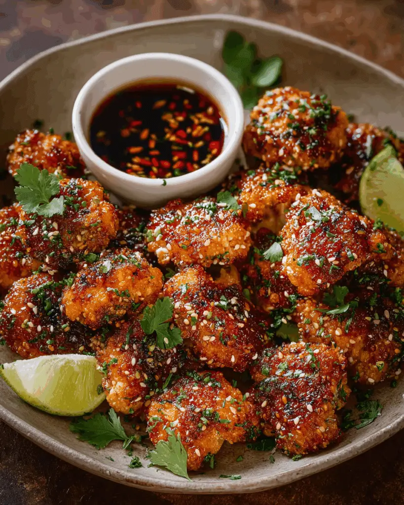 Dipping a teriyaki cauliflower wing in ranch
