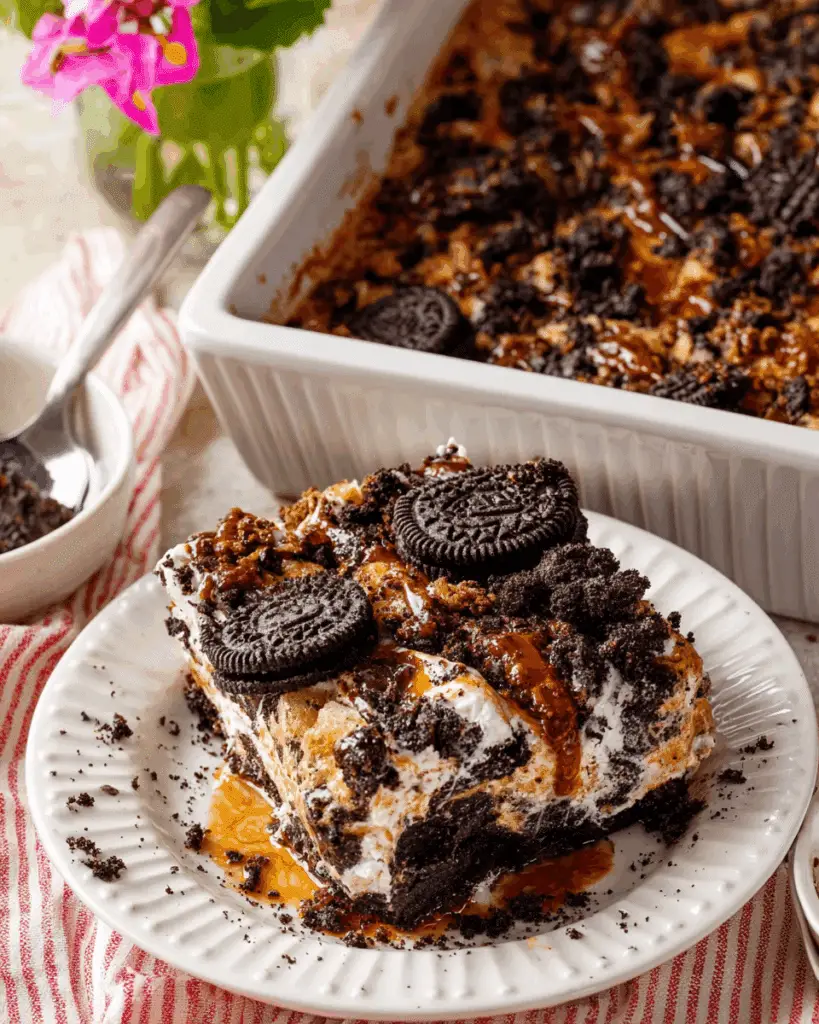 Chocolate Oreo dump cake with creative toppings