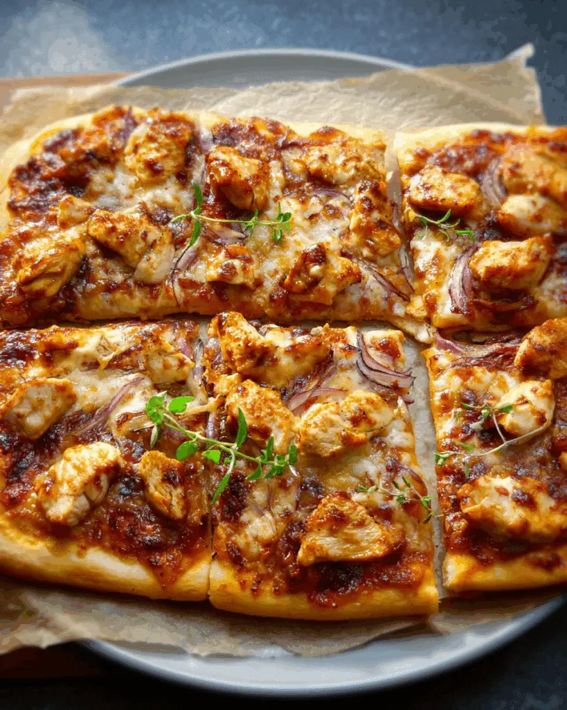 Honey Habanero Chicken Pizza on wooden board