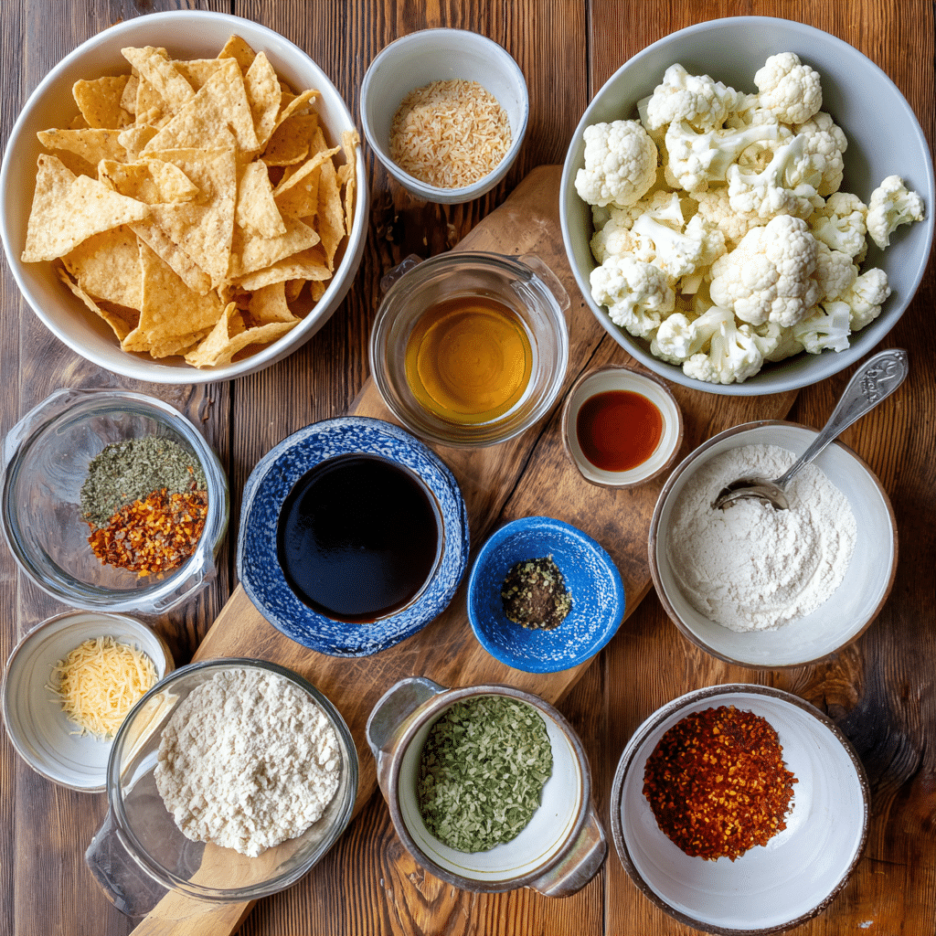 Ingredients laid out for making teriyaki cauliflower wings