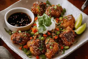 Plate of Crunchy Teriyaki Cauliflower Wings fresh out of the oven