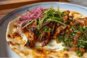 Apricot and chipotle glazed chicken shawarma