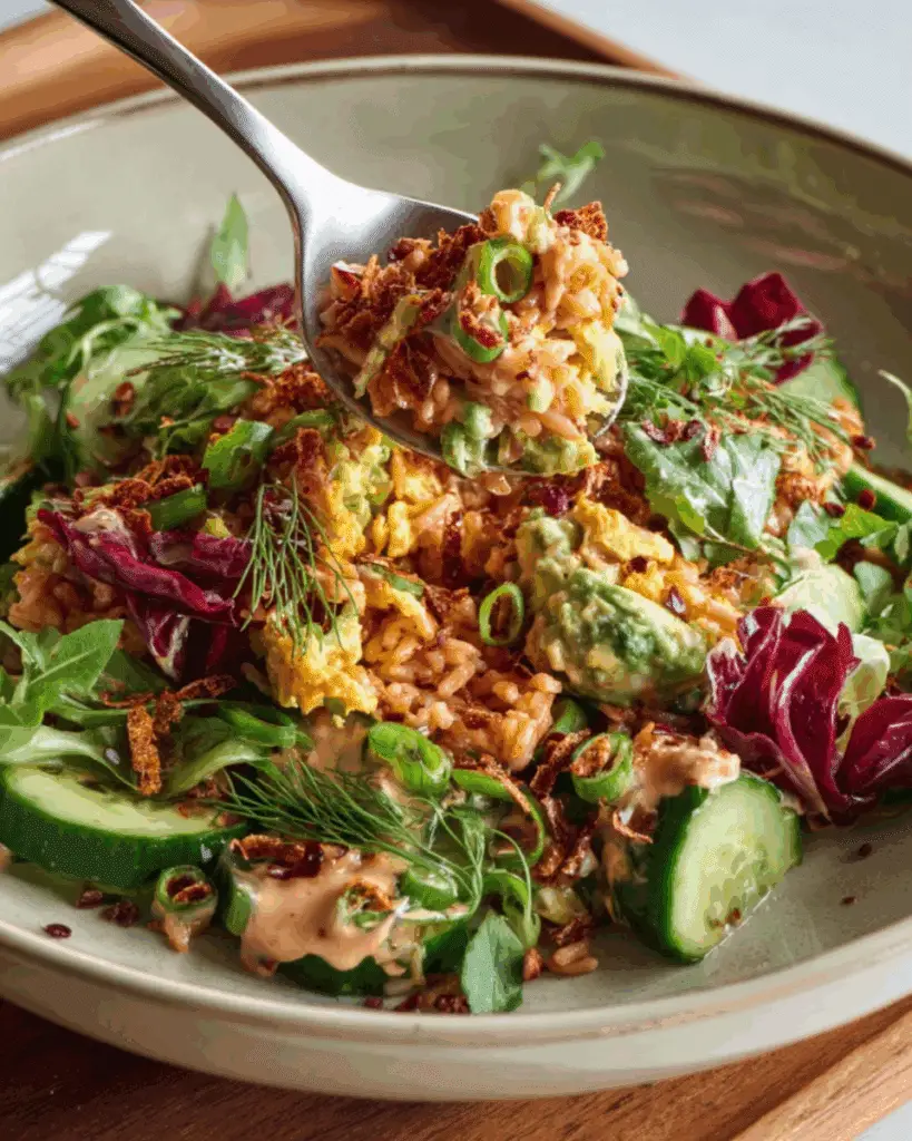 Textures in Crispy Gochujang Rice Salad