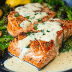 Baked Salmon with Creamy Garlic Sauce