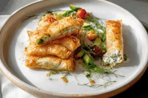 Borek Turkish filled with halloumi and feta cheese