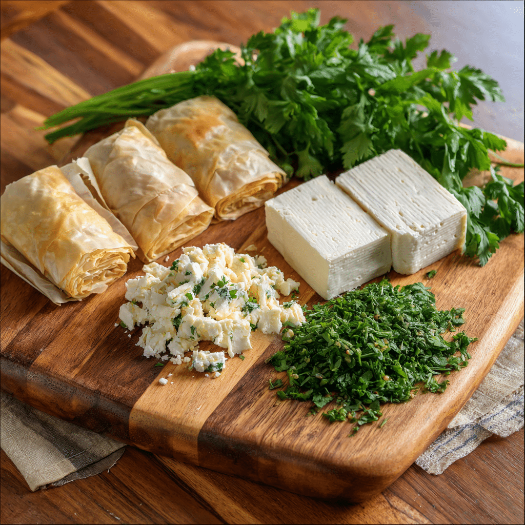 Ingredients for Turkish borek cheese recipe