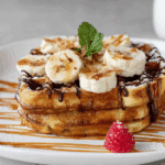 caramelized coconut banana bread waffle french toast