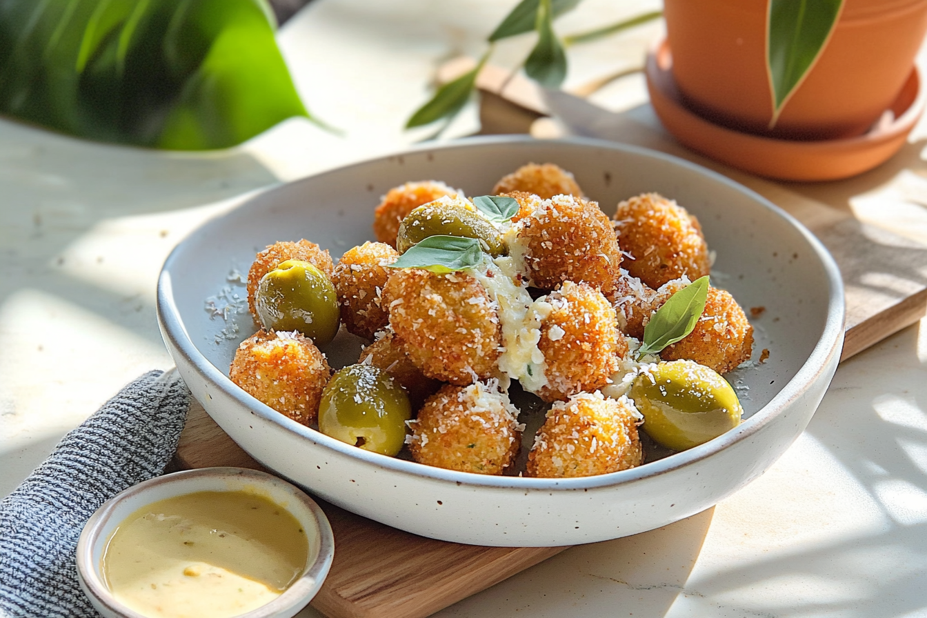 Cheese Stuffed Fried Olives Appetizer