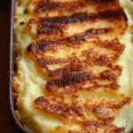 Cheesy, creamy mashed potatoes topped with garlic parmesan potato gratin