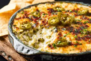 Cheesy Hatch Green Chile Dip fresh from oven