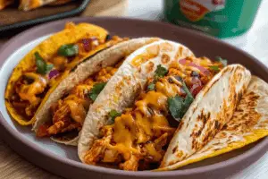 Cheesy Pulled Chicken Tacos