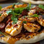 Chicken, Chorizo, and Hot Honey Halloumi Flatbreads and Bagels