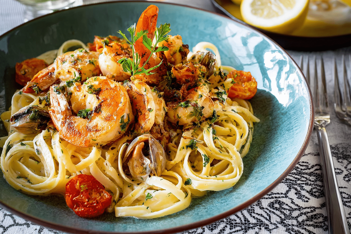Creamy Garlic Seafood Pasta