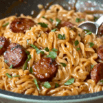 Creamy Spicy Garlic Noodles with Sausage