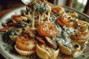 Creamy Spinach Mushroom Shrimp Shells
