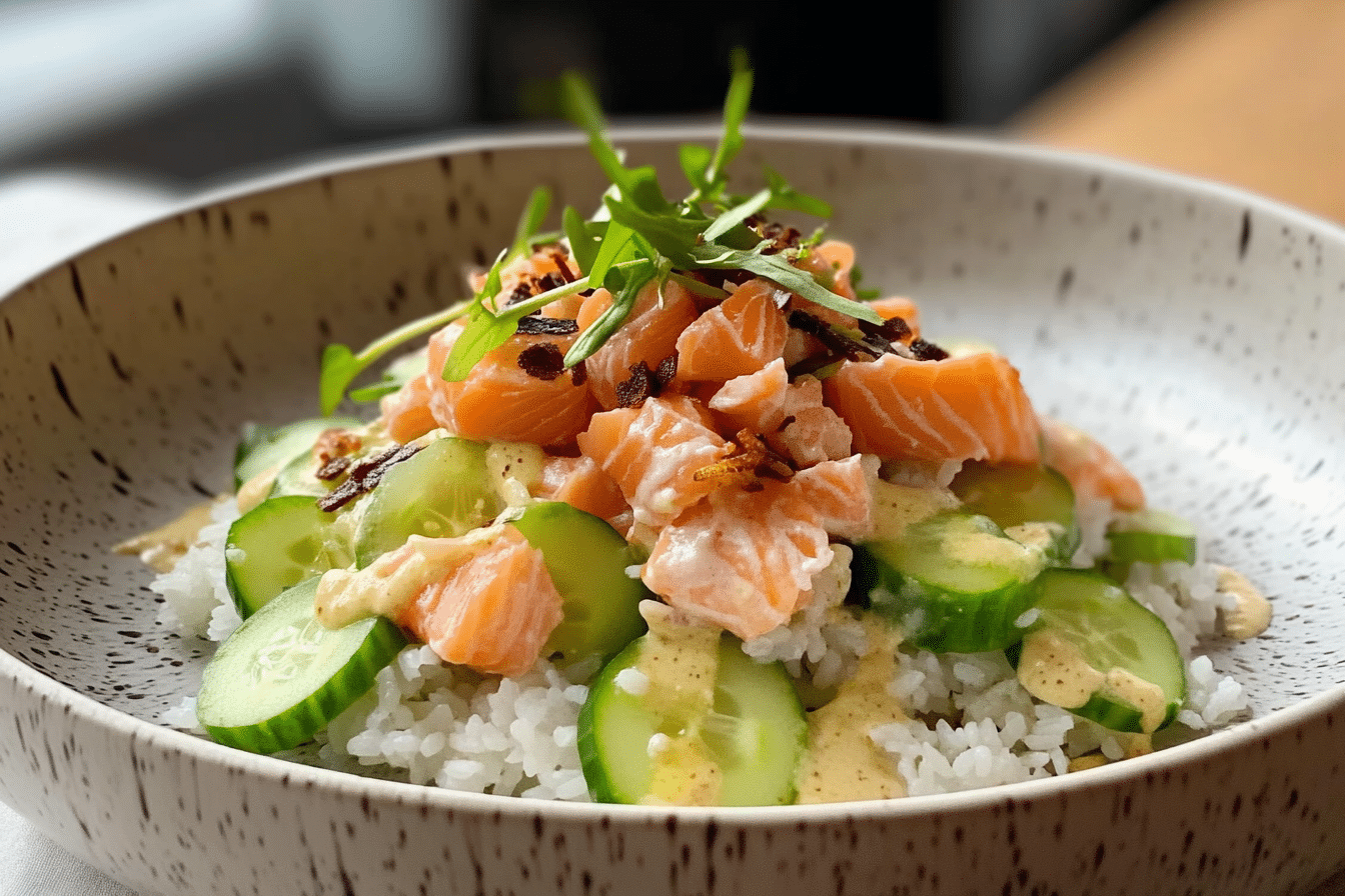 crispy rice salmon cucumber salad