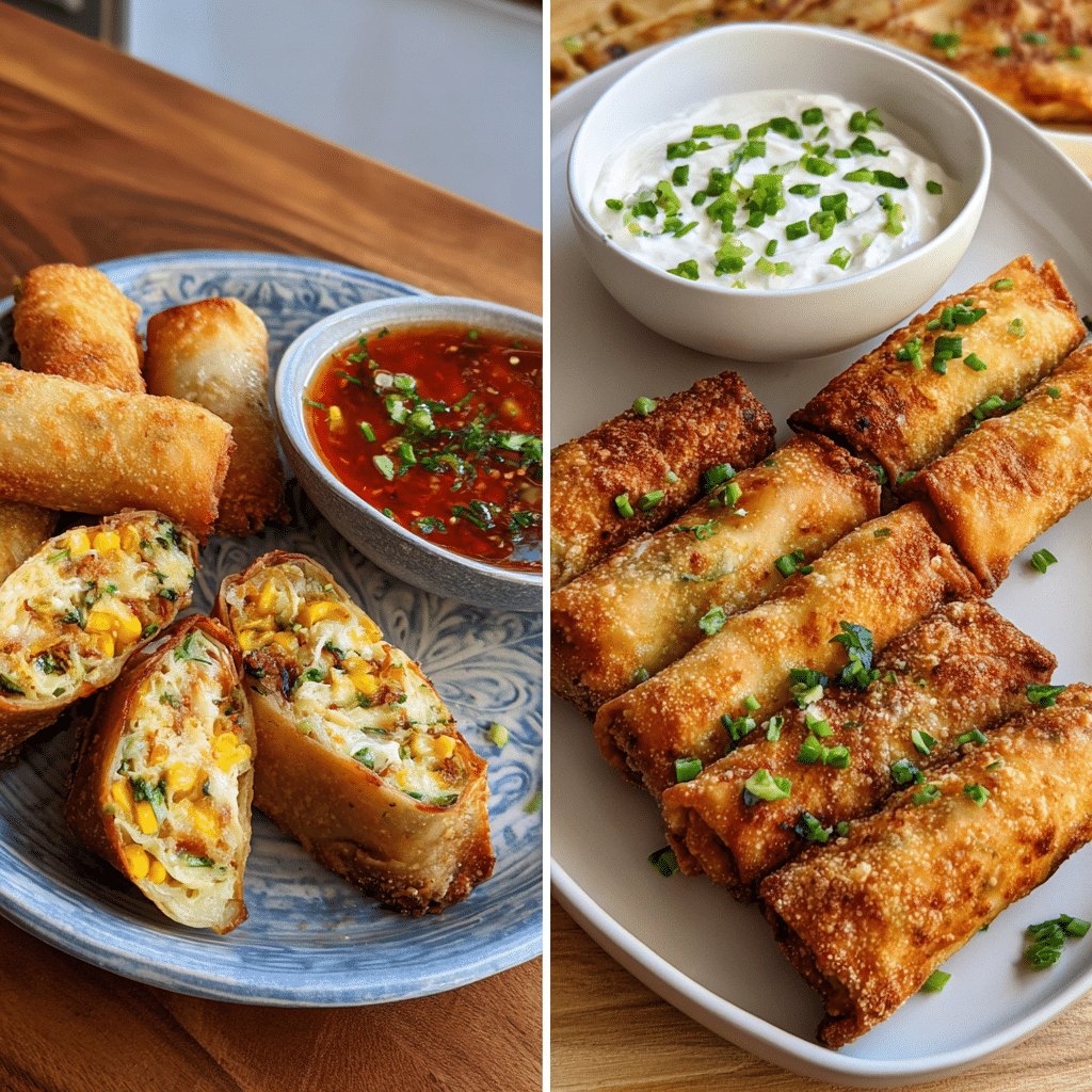 Fried, baked, and air-fried elote egg rolls comparison