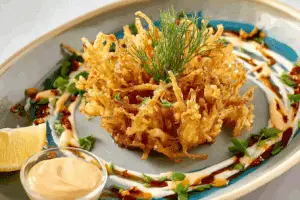 Fried Enoki Mushrooms with Chili Aioli