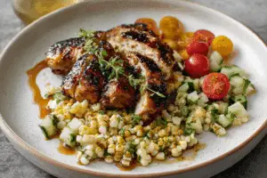 Grilled Hot Honey Chicken with Sweet Corn Salad.