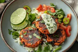 Lime Drenched Sweet Potato Black Bean Patties