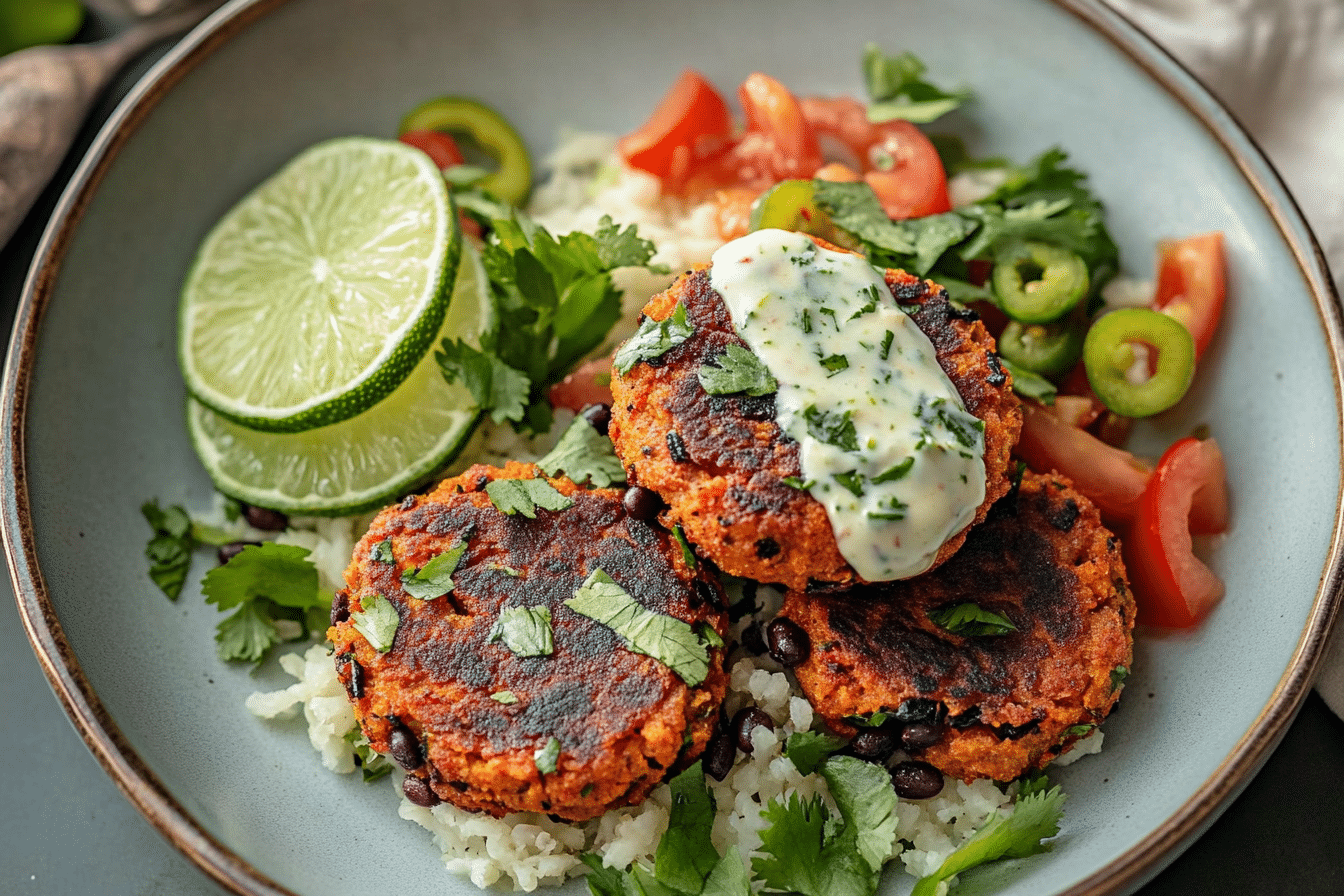 Lime Drenched Sweet Potato Black Bean Patties