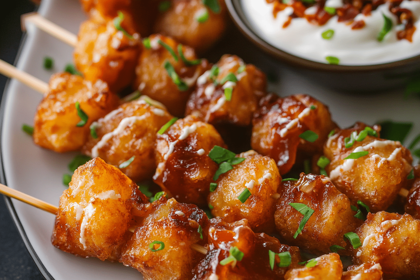 Loaded Tater Tots on Shareable Skewers
