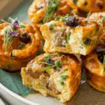 freshly baked sausage pancake muffins with sausage and cheese