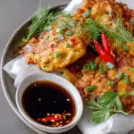 Onion and feta fritters with sweet chilli soy dipping sauce