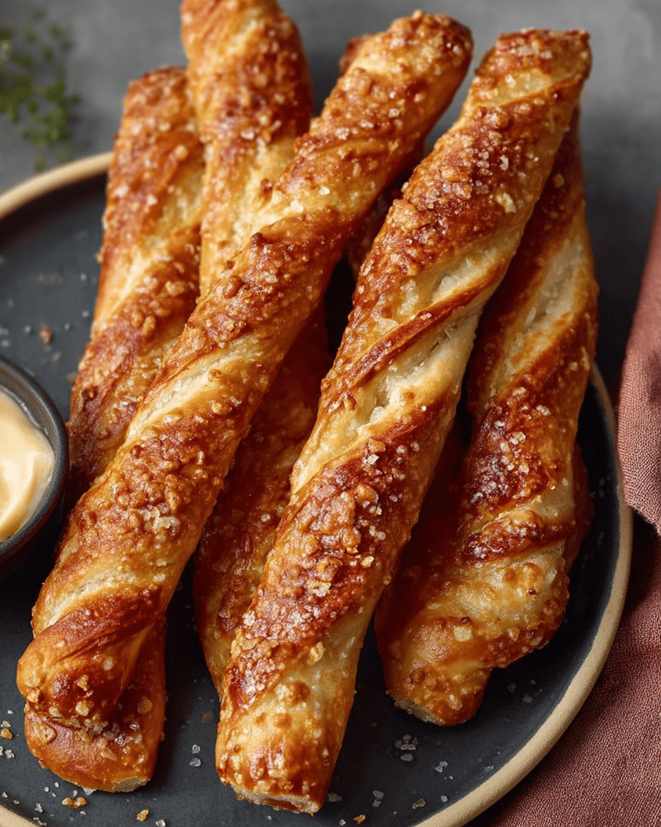 Party platter of German soft pretzel sticks with dipping sauces