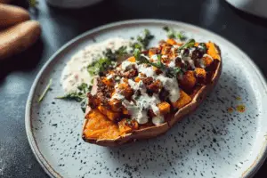 Protein loaded sweet potato boats