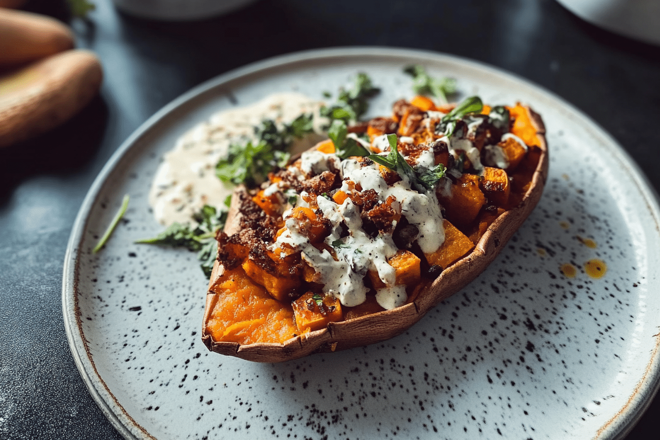 Protein loaded sweet potato boats