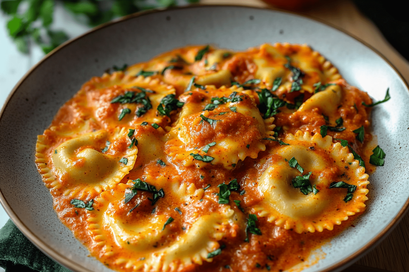 Raviolis With Creamy Harissa Sauce