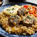 Rice with Beef Tenderloin and Pepper Sauce