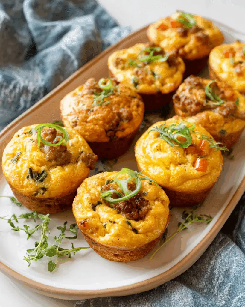mini sausage pancake muffins served with syrup