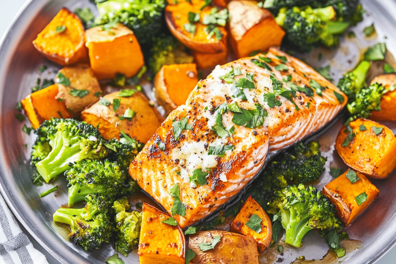 Sheet-pan Salmon With Sweet Potatoes & Broccoli