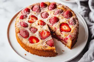 Simple Strawberry Rhubarb Cake